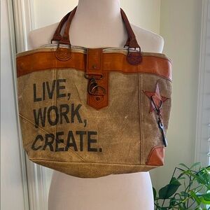 Canvas Tote Bag with Leather Accents